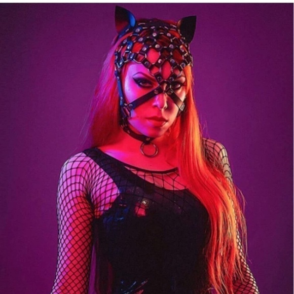 🆕 Black Leather Fetish Masquerade Face Mask Slave Bondage BDSM Costume Cosplay - Picture 3 of 5